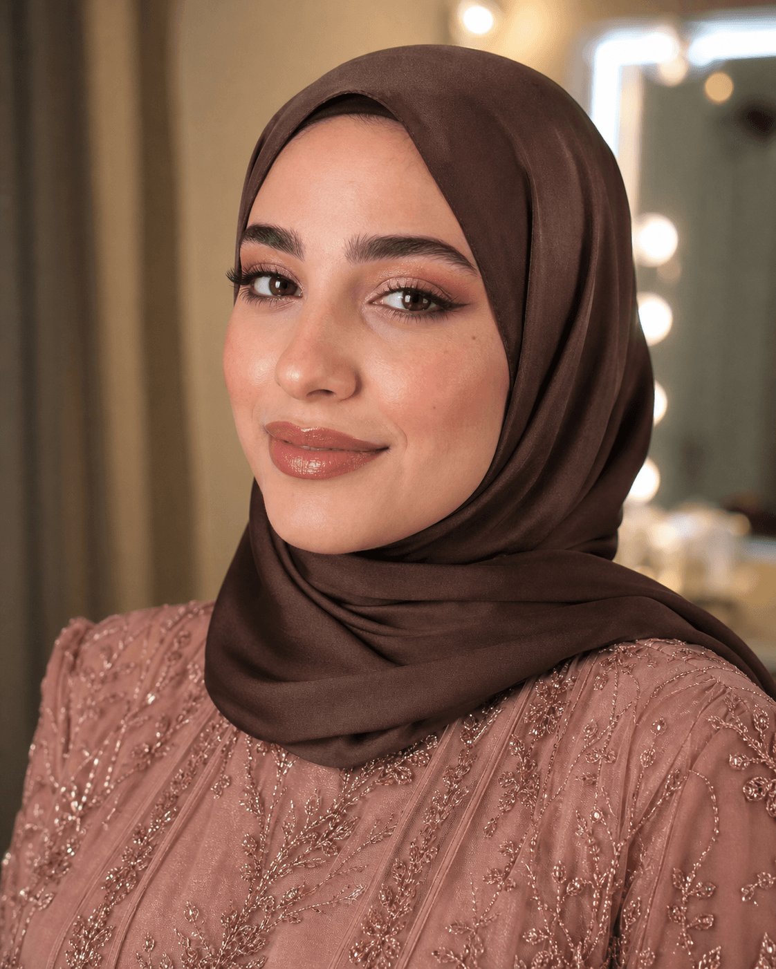 Style inspiration: rosy glam, chocolate satin hijab