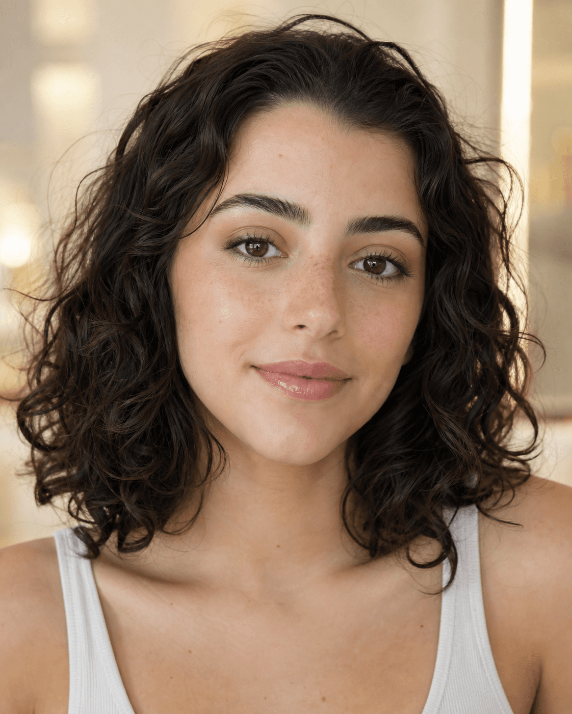 Style inspiration: light eye definition, dark curly bob
